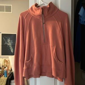funnel neck scuba hoodie in a peach